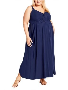 Navy Blue Maxi Dress 18  V-Neck Tie Front Adjustable Straps Flowy Lined NWT